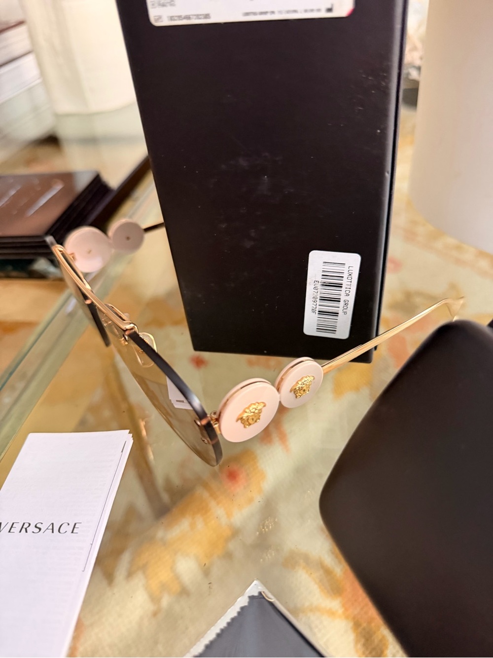 Versace Rimless Aviator Sunglasses in Brown Gold with tinted Lenses emblem NWT - Picture 13 of 13
